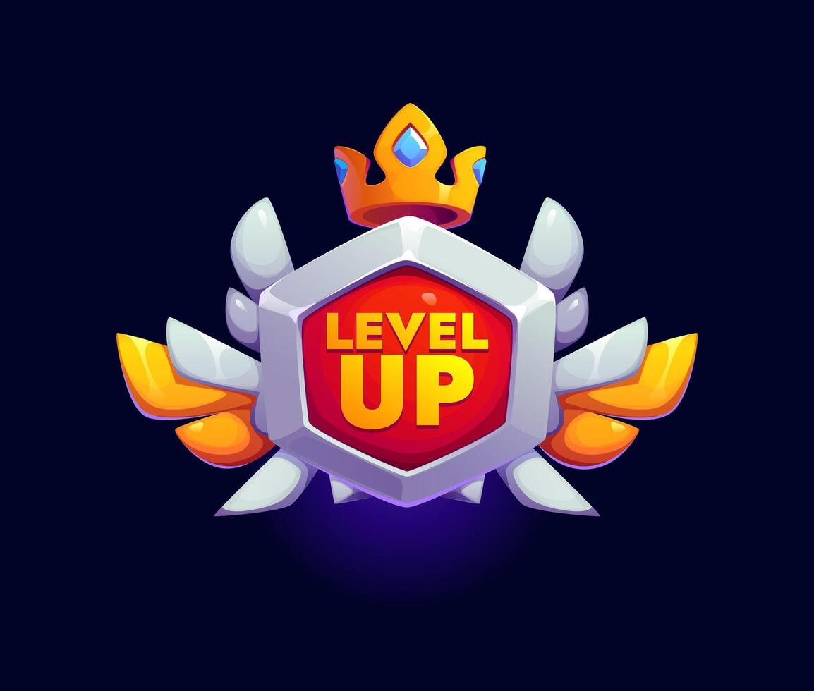 Level up game reward, rate icon with shining crown vector