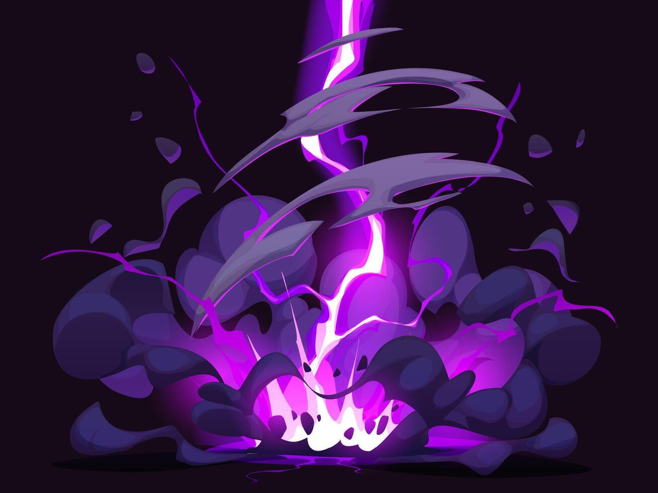 Cartoon electric thunder bolt, purple lightning vector