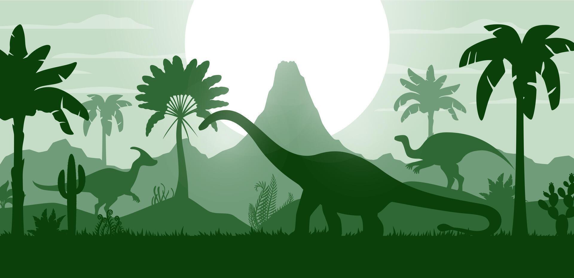 Prehistoric dinosaur silhouettes at forest vector