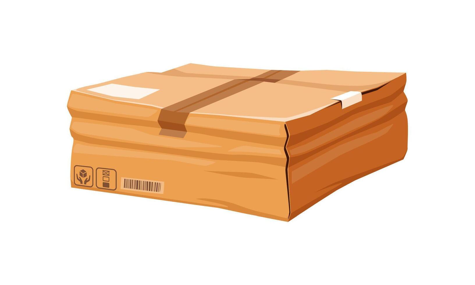 Damaged, broken and crumpled cardboard package box vector