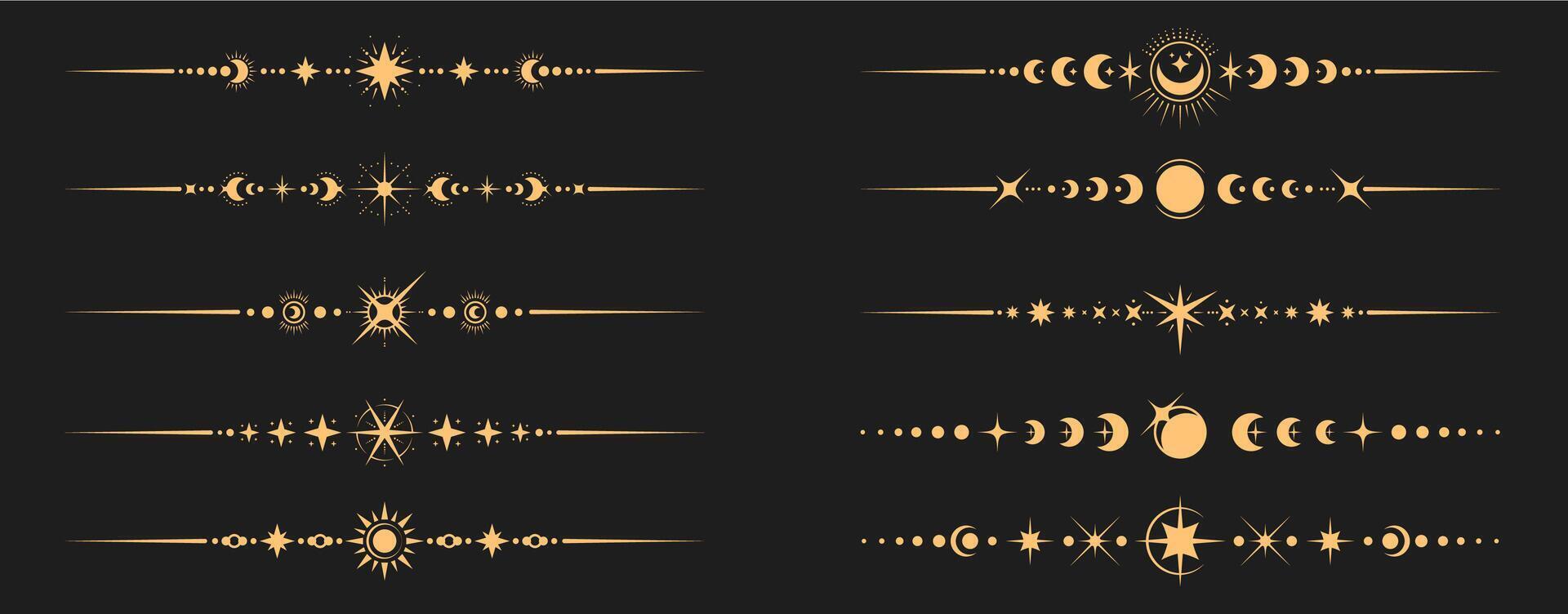 Mystic celestial divider borders and magic symbols vector