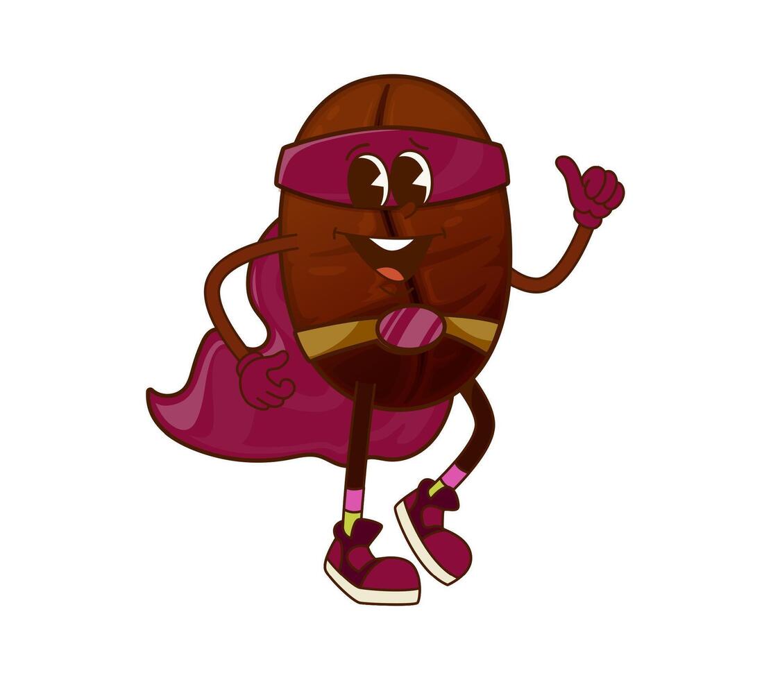 Groovy superhero coffee bean character thumbs up vector