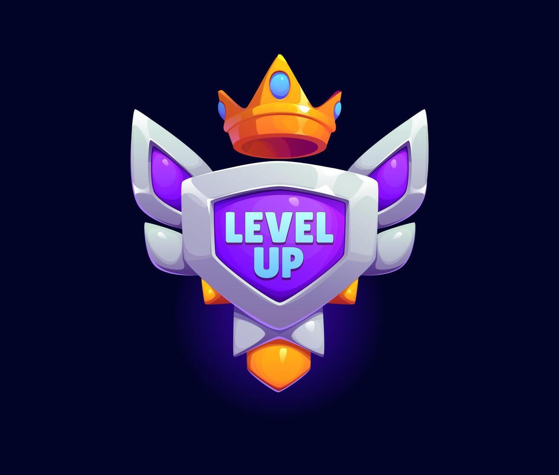 Level up game reward, rate icon with silver shield vector