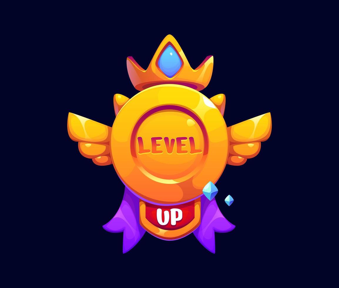 Level up game reward, rate icon, golden emblem vector