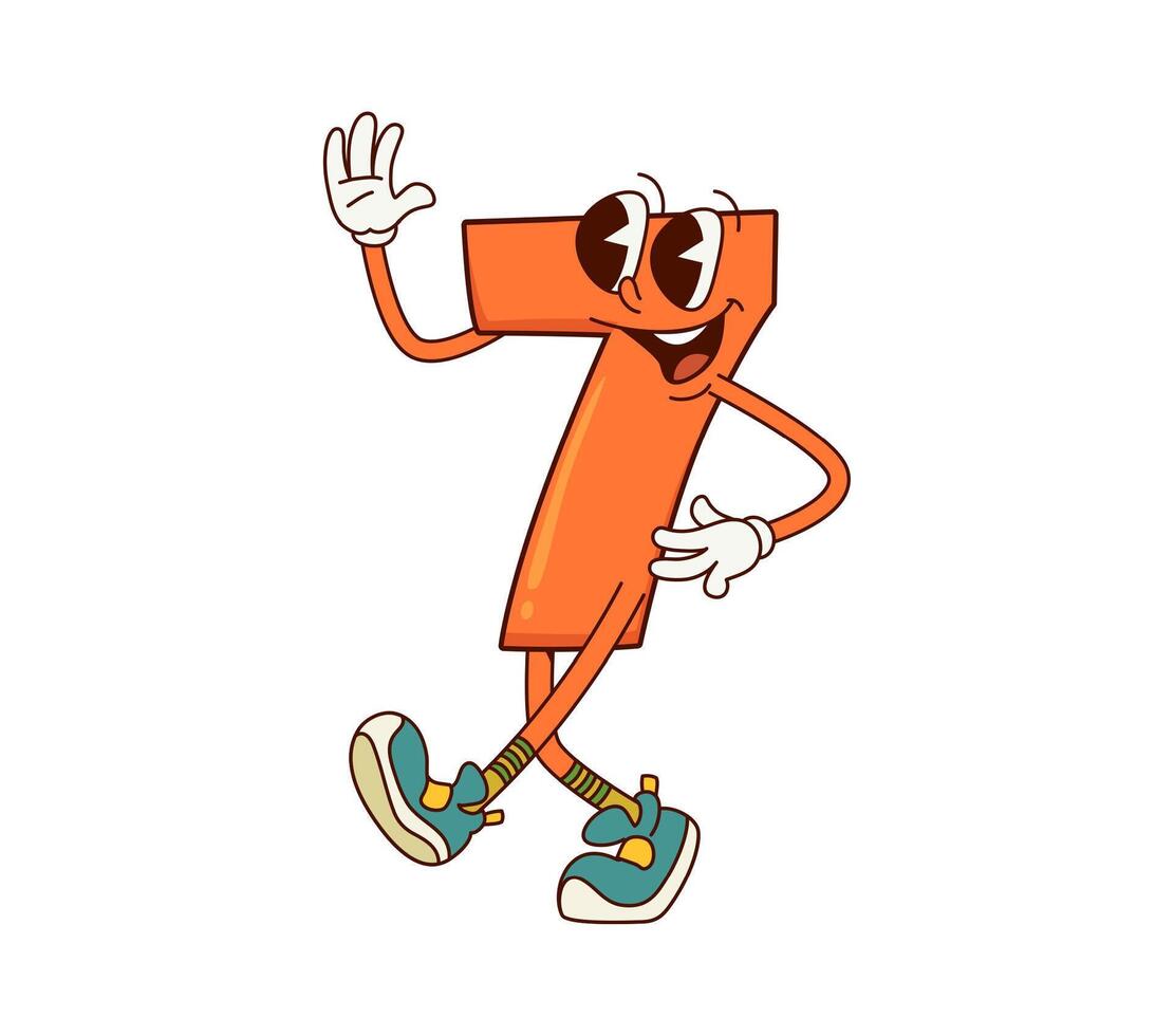 Cartoon cute groovy number seven retro character vector