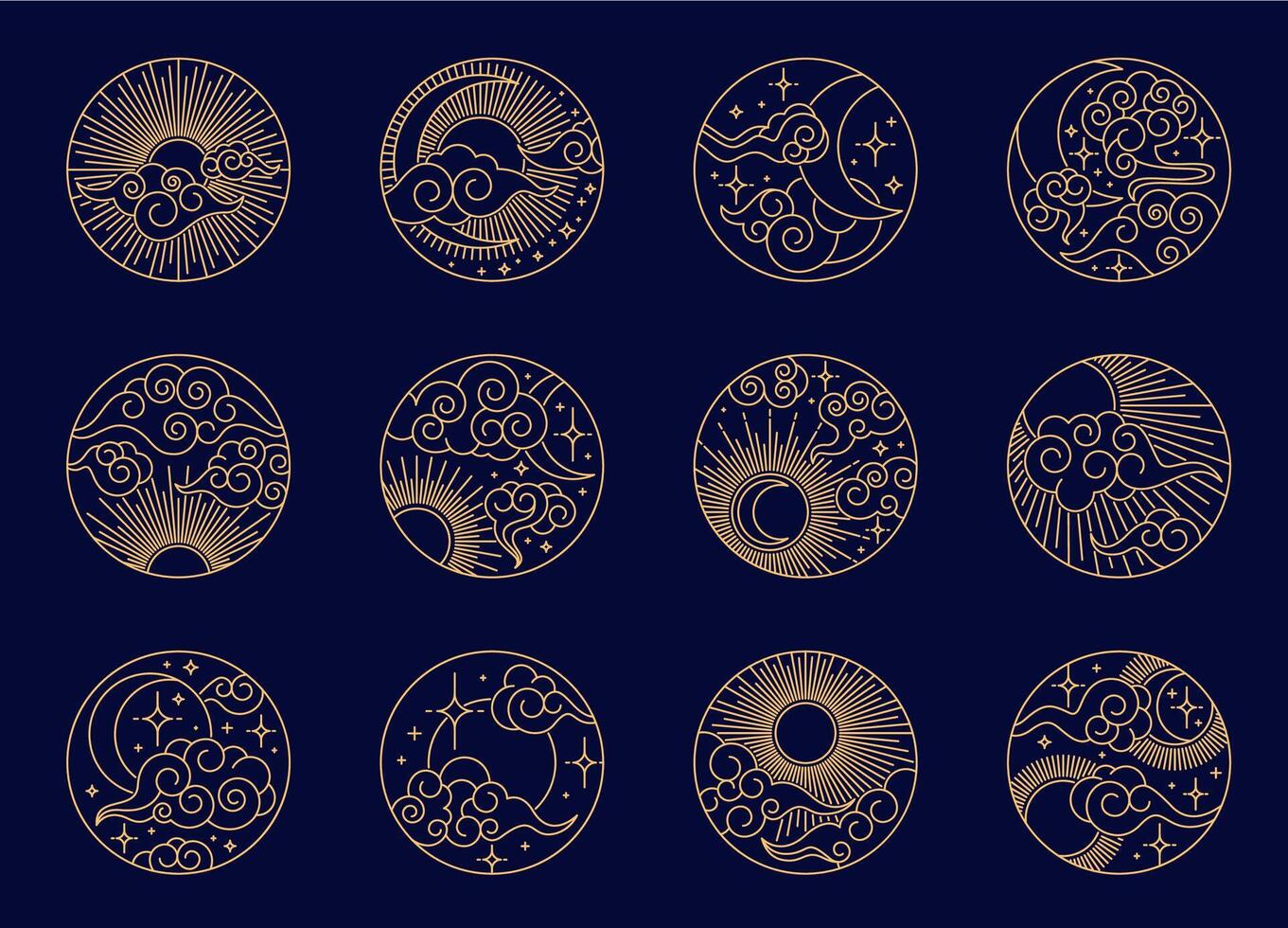 Oriental Chinese, Korean or Japanese sun and moon vector