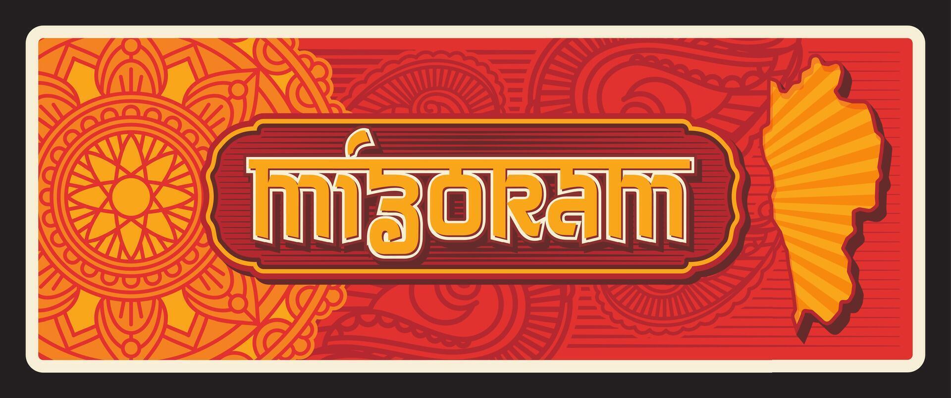 Mizoram Indian state retro travel plate vector