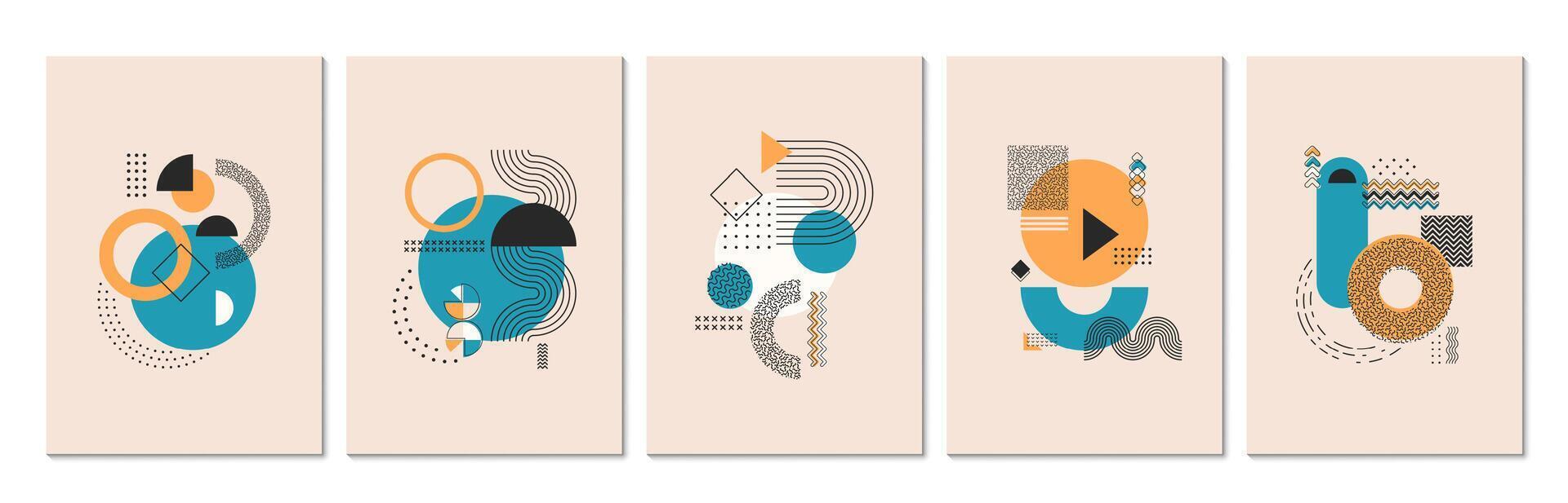 Abstract modern Memphis posters in trendy 80 style vector