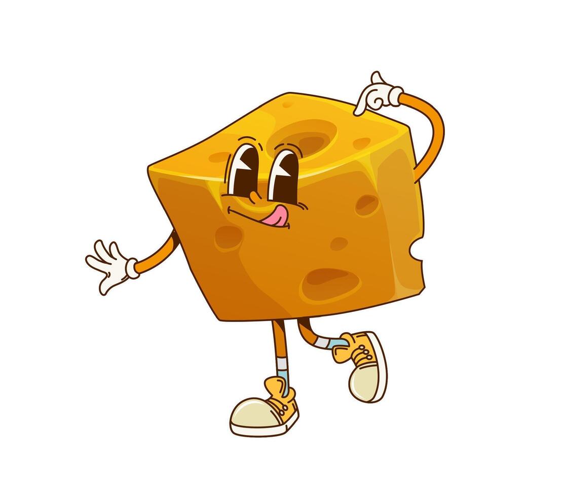 Funny groovy cheese character showing its tongue vector