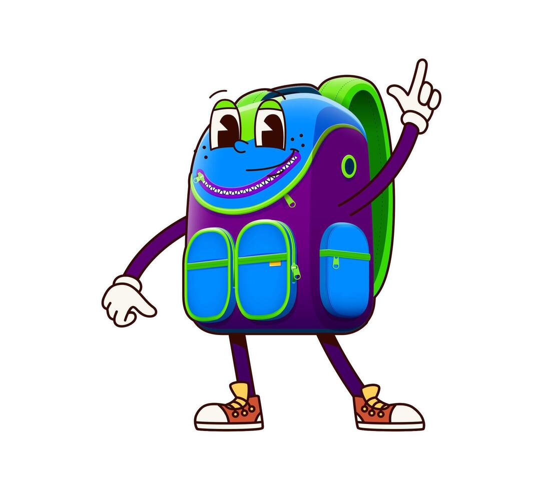 Groovy school backpack rucksack cartoon character vector