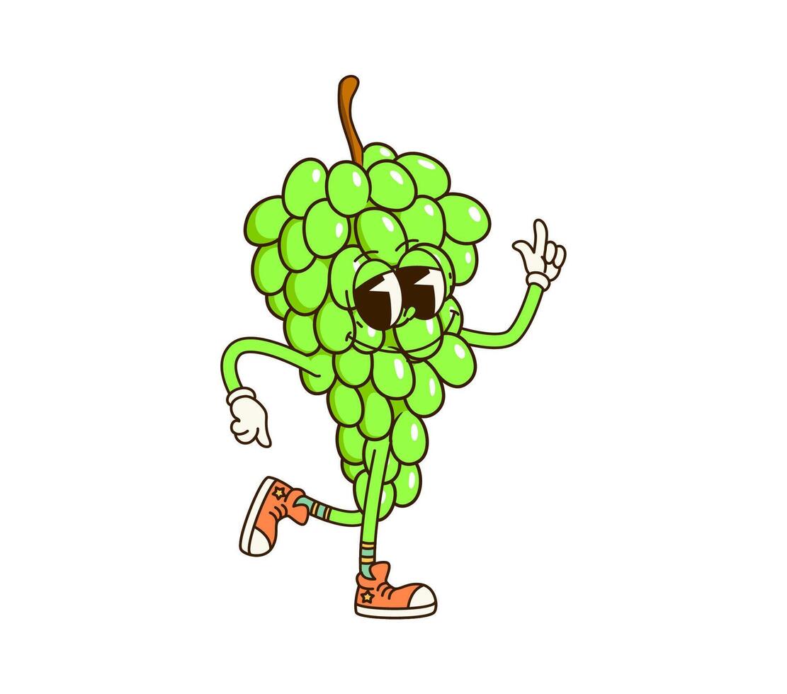 Cartoon retro groovy grape funky fruit character vector