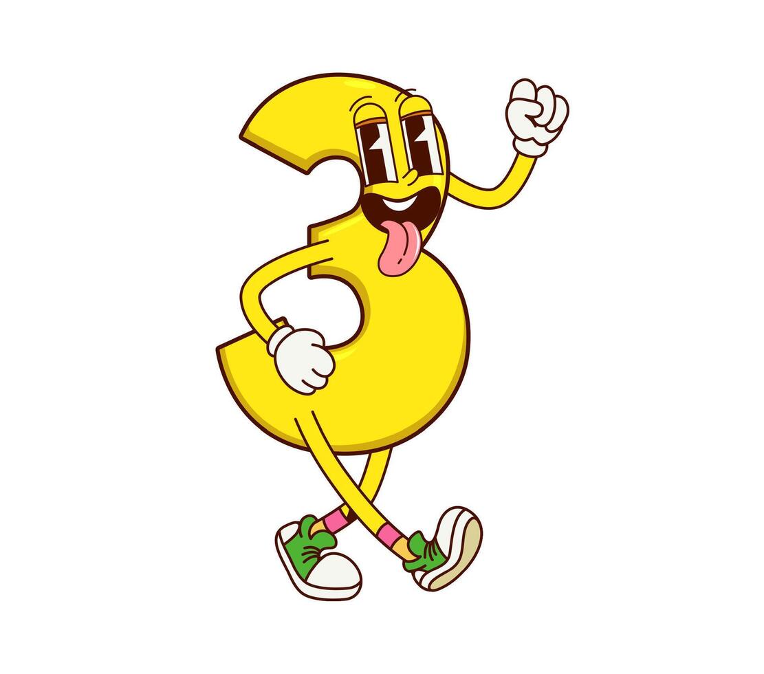 Math number three groovy character with tongue vector