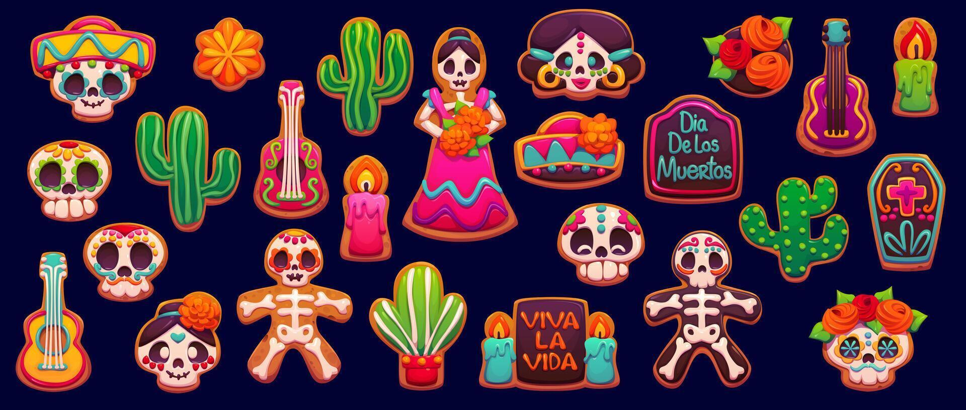 Mexican dead day holiday biscuit cookie and cakes vector