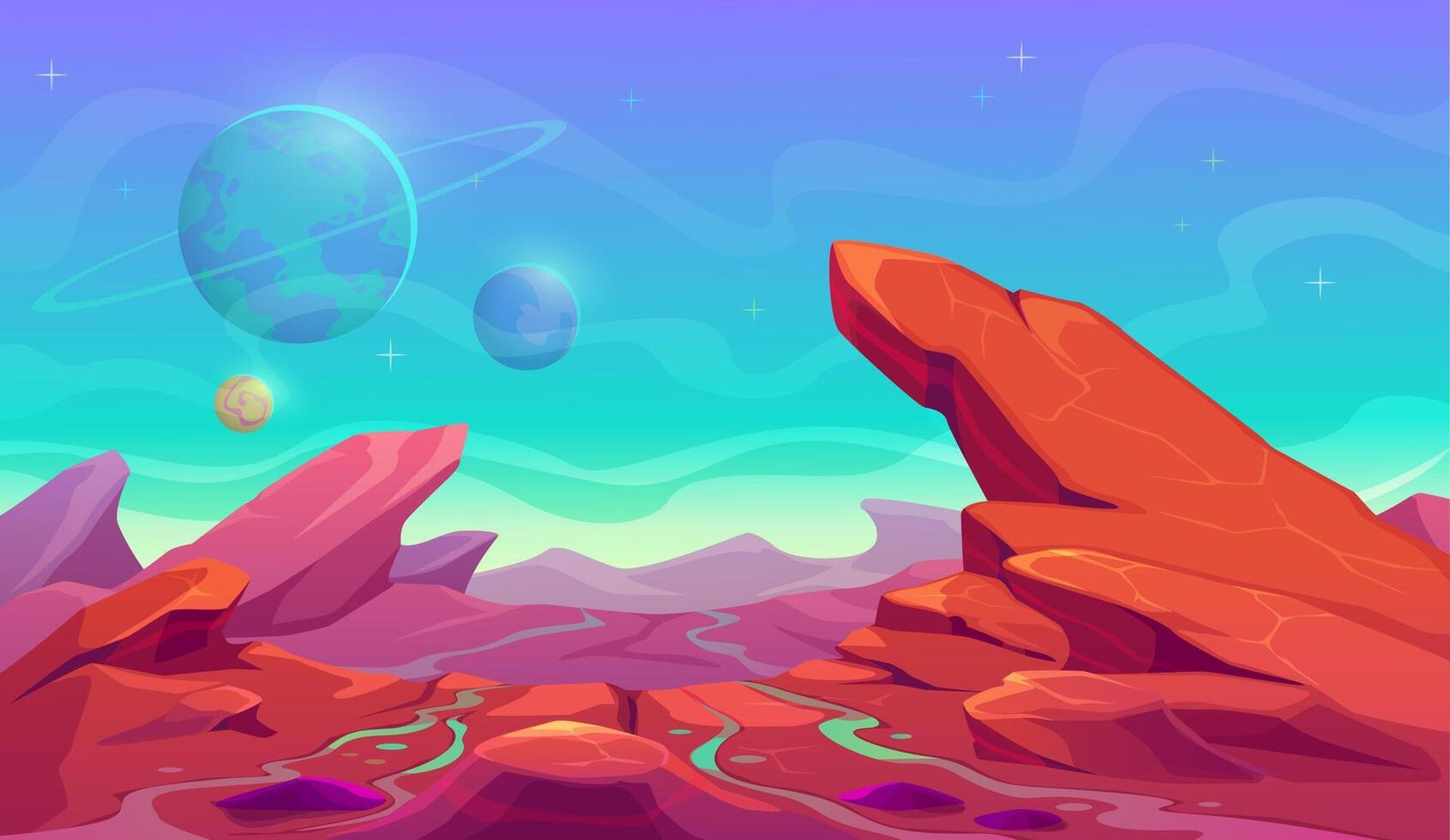 Space planet surface with Mars mountains landscape vector