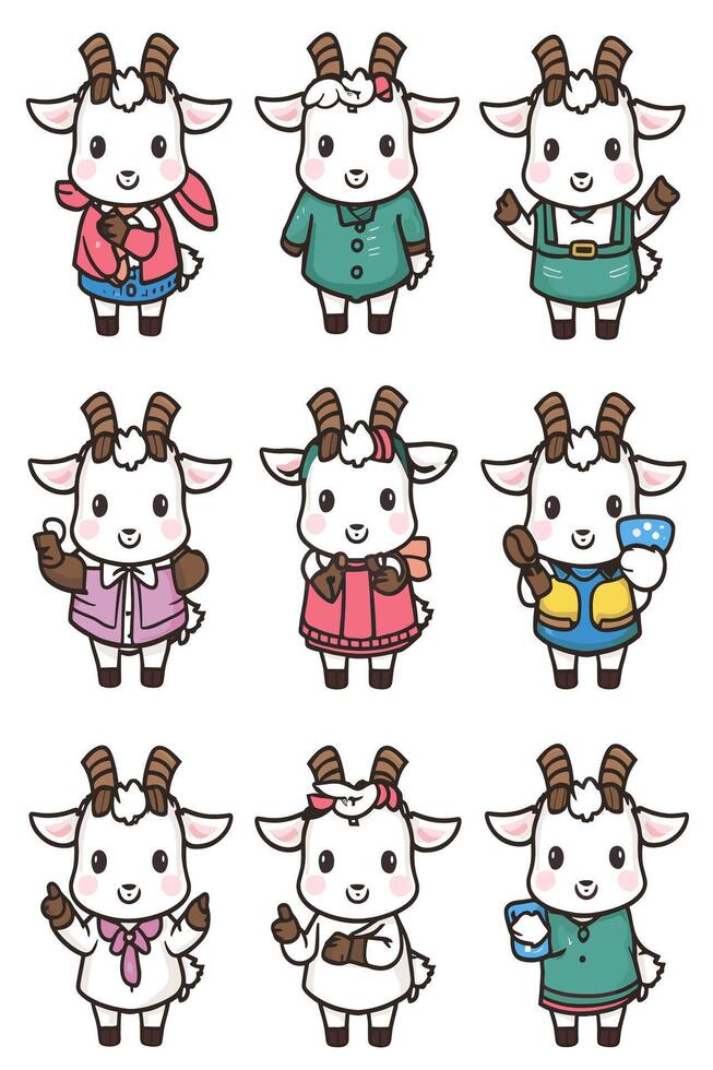 Goat characters in different clothes and poses vector