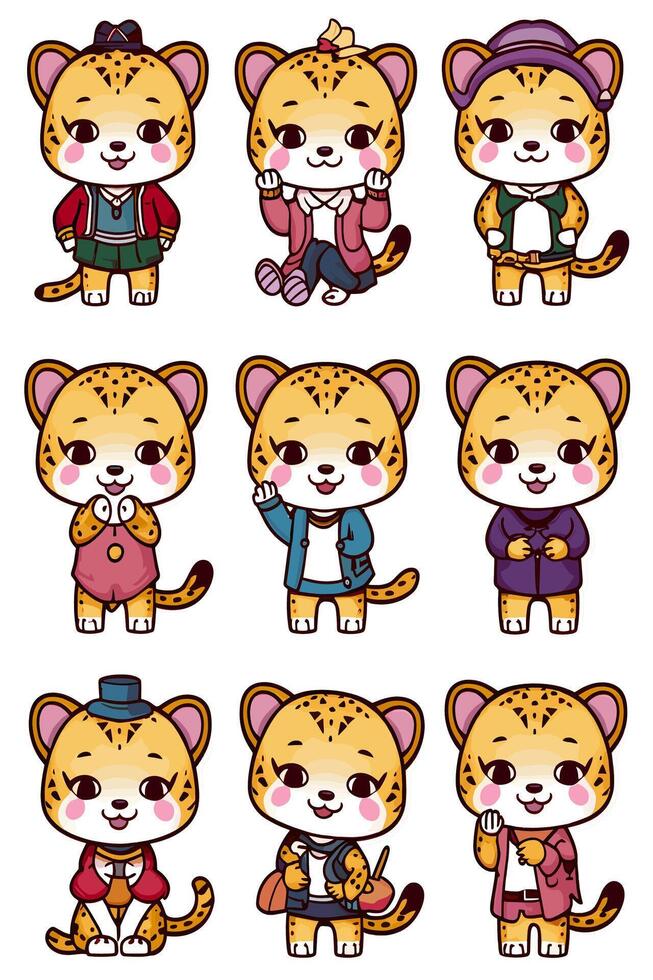 Cute leopard characters vector