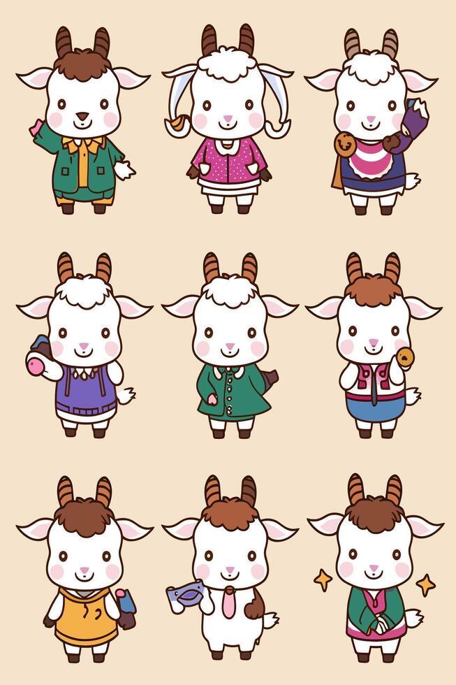 Goat character set illustration vector