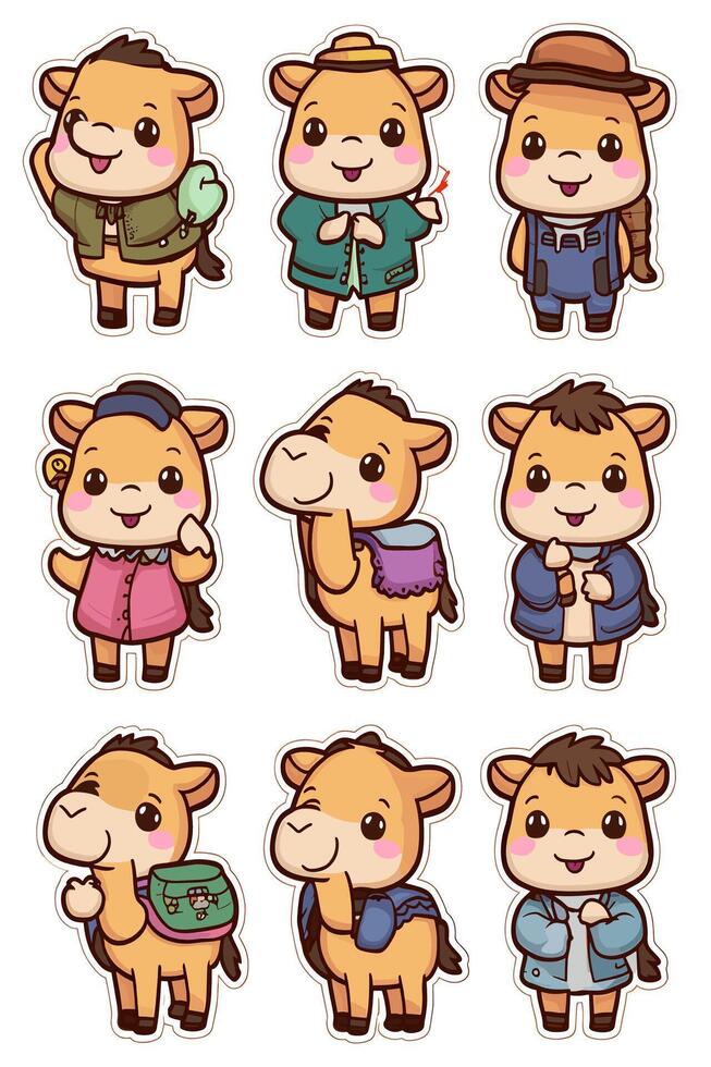 Camel sticker set with different animals vector