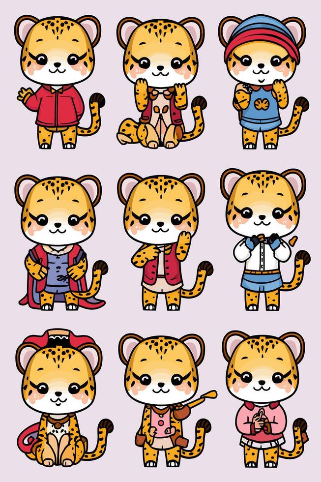 A set of cartoon leopards in different poses vector