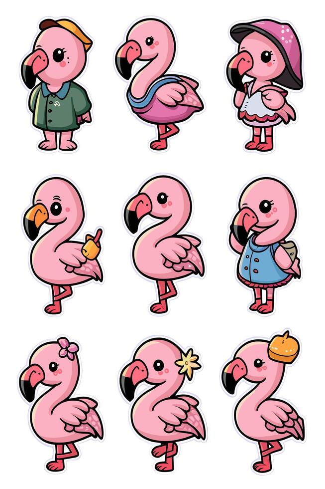 Cartoon flamingo set illustration vector