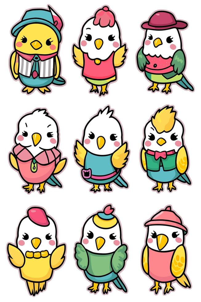 Cute bird characters vector