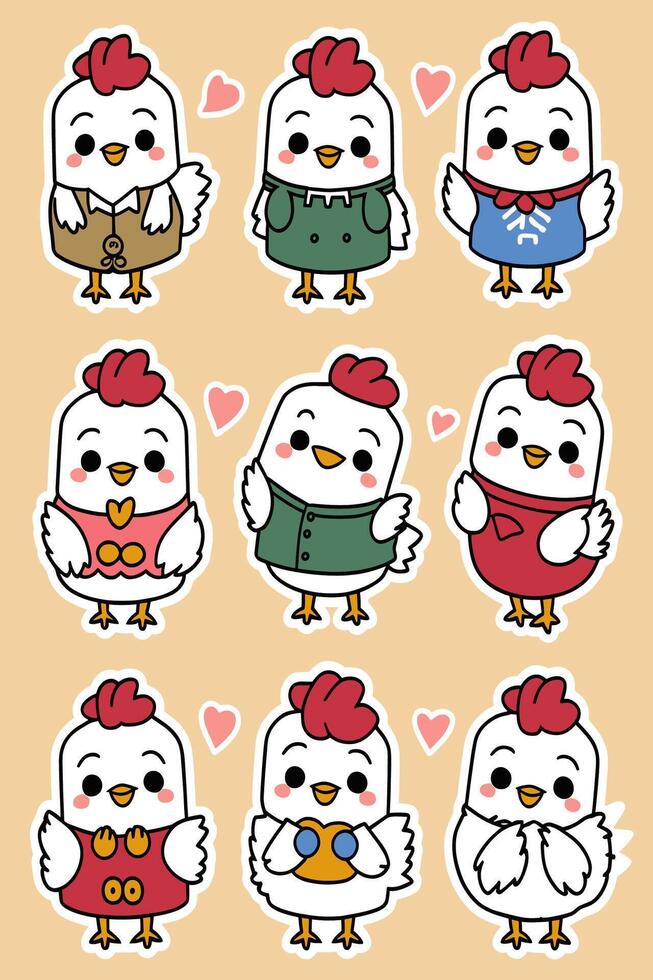 Chicken stickers set vector