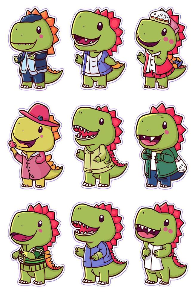 Cute dinosaur stickers set vector