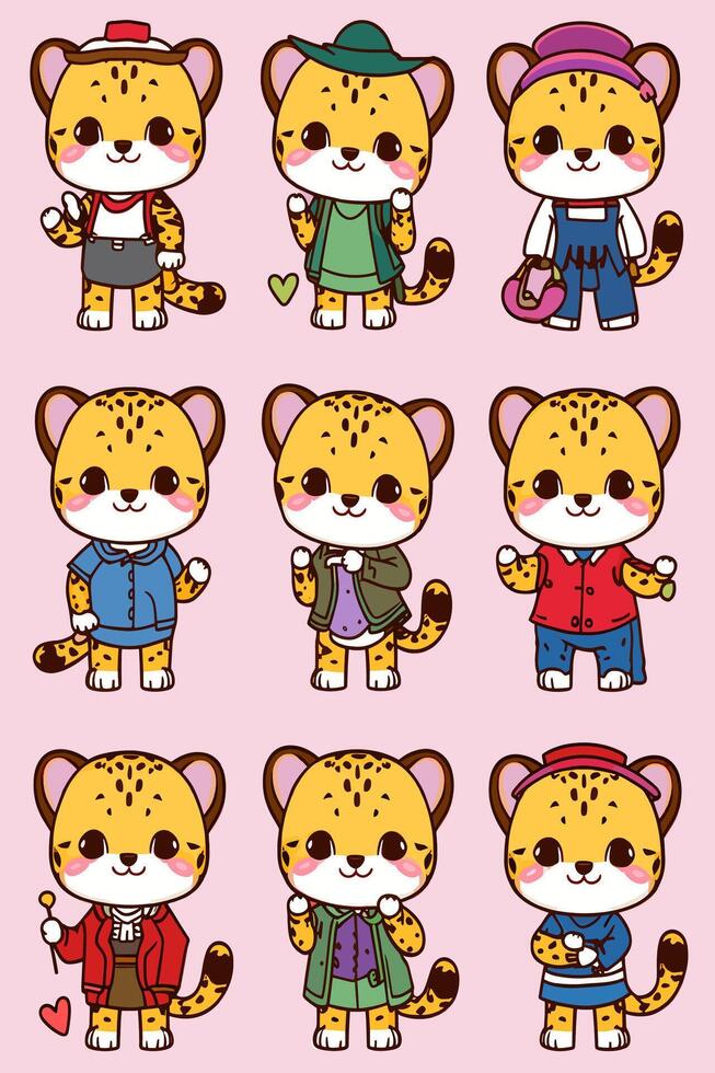 A set of cartoon leopard characters vector