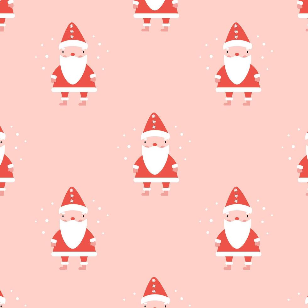 Cute Christmas pattern with funny Santa Claus on a pink background vector
