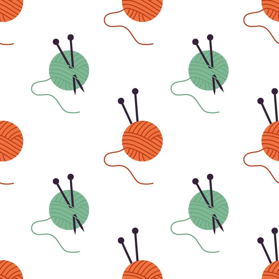 Seamless pattern with a knitting ball and knitting needles vector