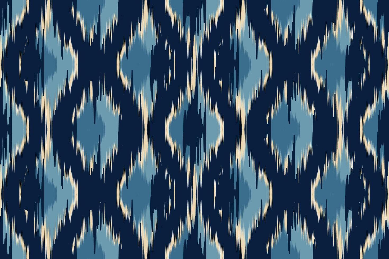 Seamless ikat fabric pattern with traditional tribal geometric shapes, perfect for textile design, home decor, wallpaper and fashion fabrics in ethnic, bohemian or rustic style. vector