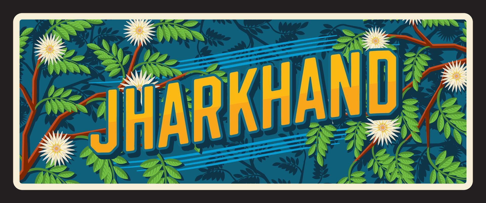 Jharkhand Indian state, India retro travel plate vector
