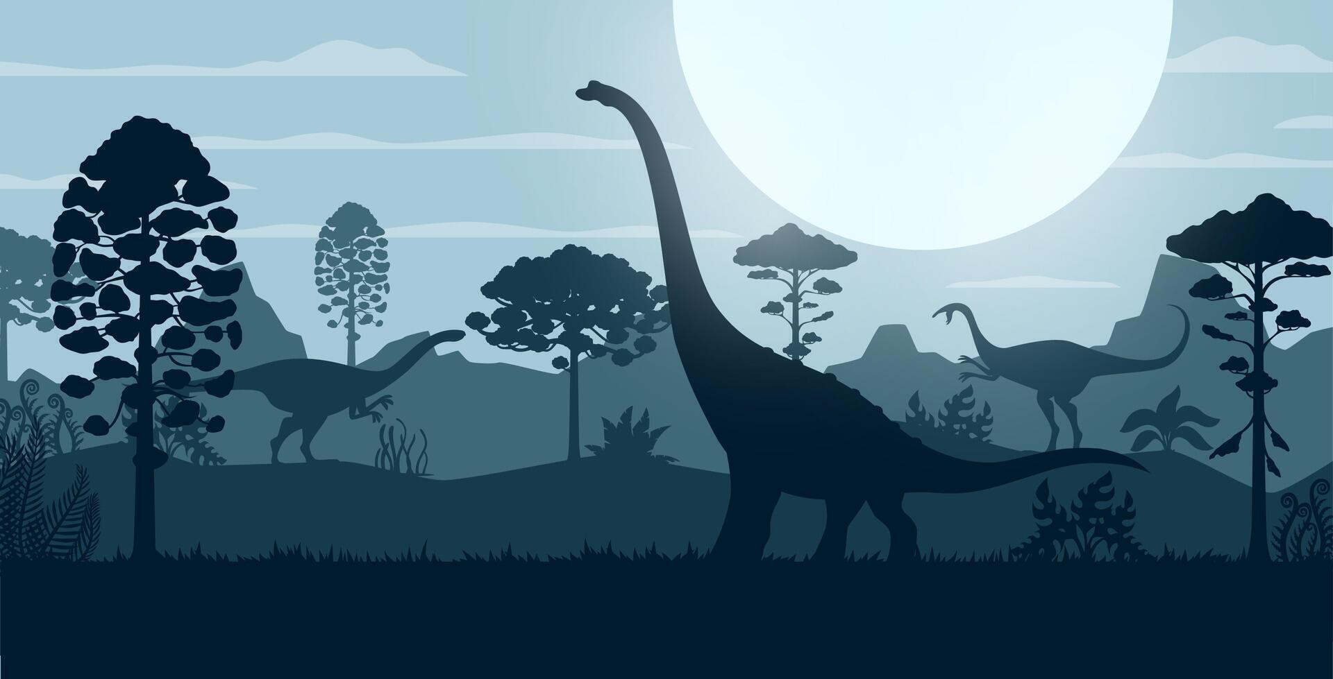 Prehistoric dinosaurs silhouettes of Jurassic era vector