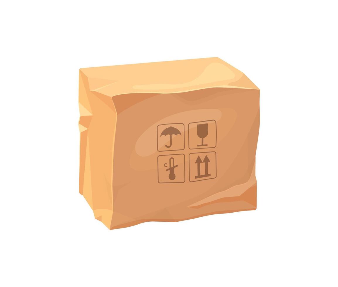 Damaged crumpled cardboard delivery box package vector