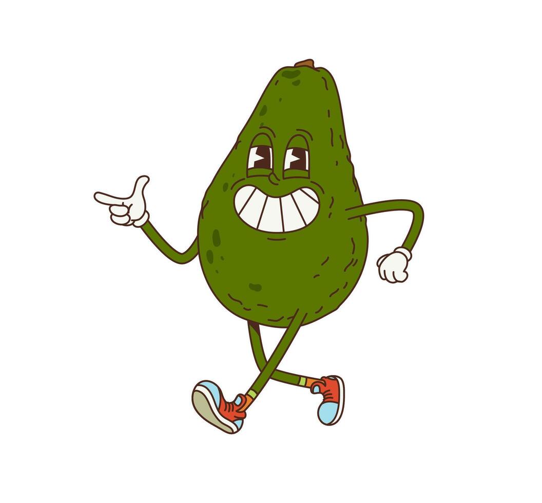 Cartoon groovy avocado vegetable retro character vector