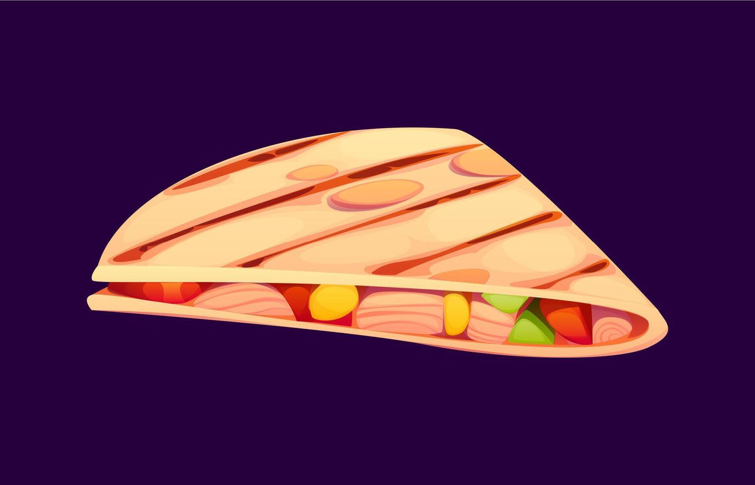 Cartoon Mexican quesadilla with vegetable and meat vector