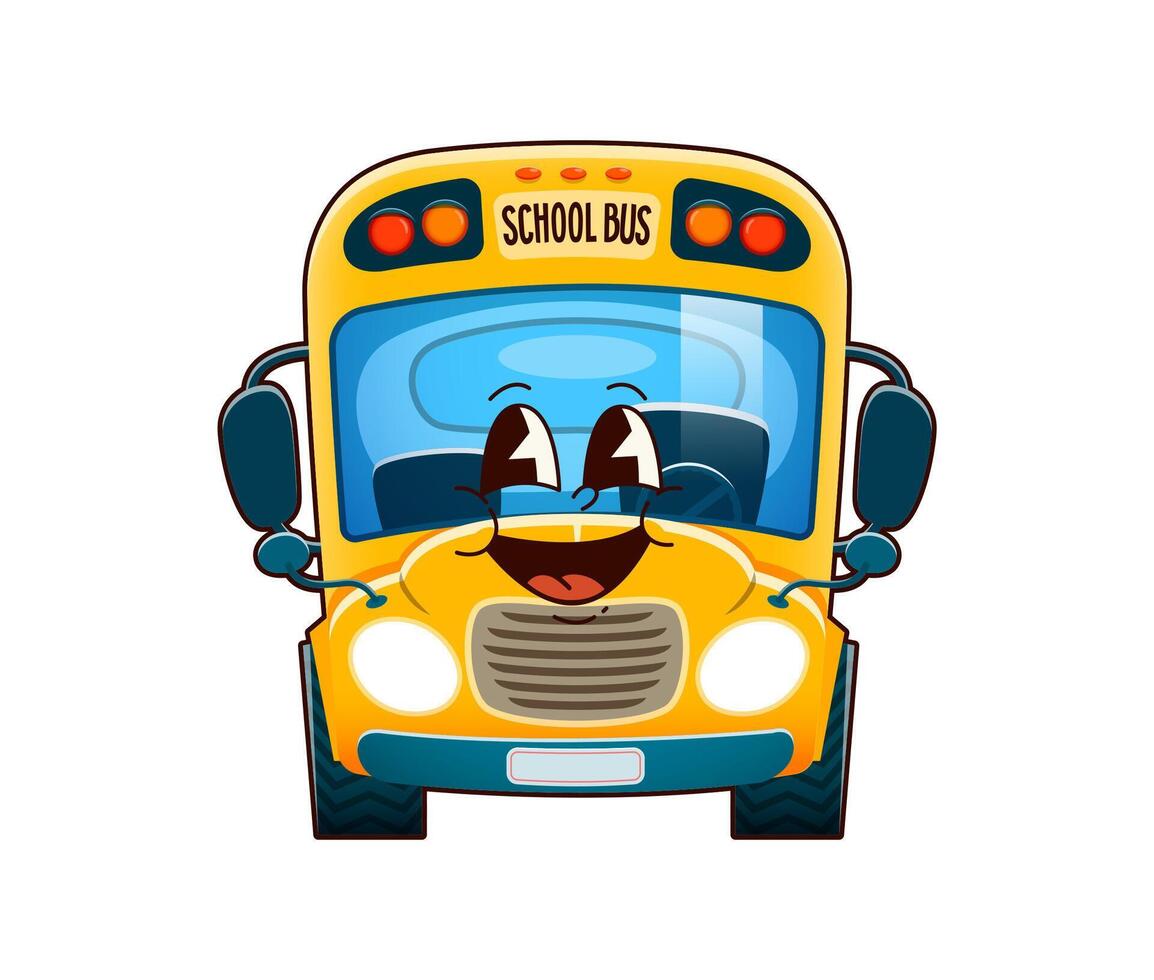 Groovy school bus character with happy expression vector