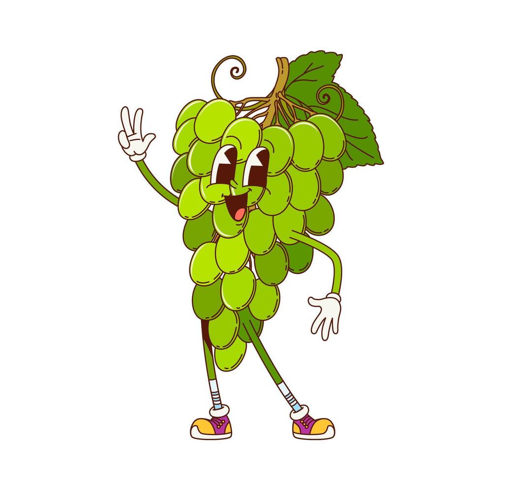 Cartoon groovy grape fruit berry retro character vector