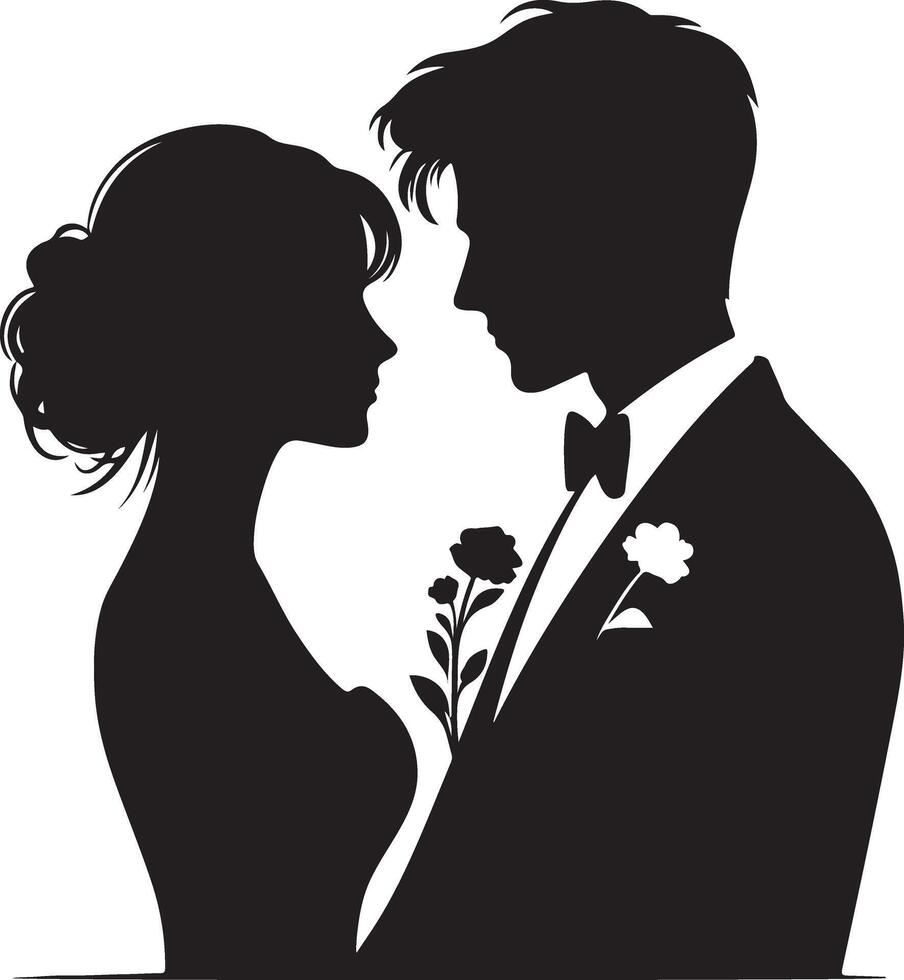 Intimate Black and White Silhouette of Couple Hugging in Romantic Setting vector