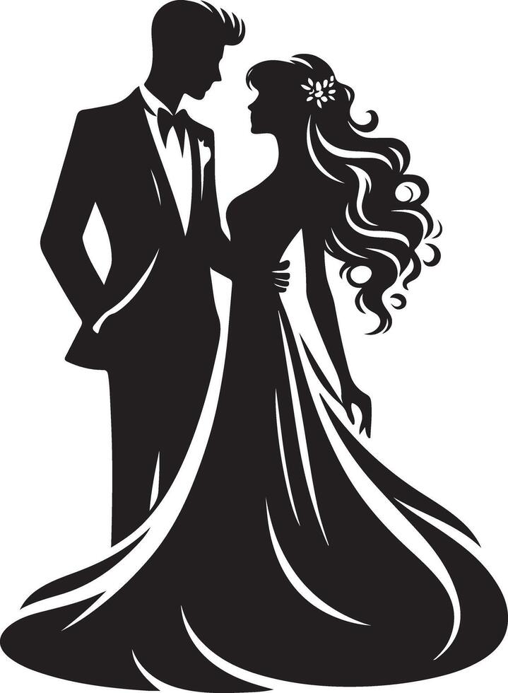 Beautiful Black and White Silhouette of a Couple in Love vector