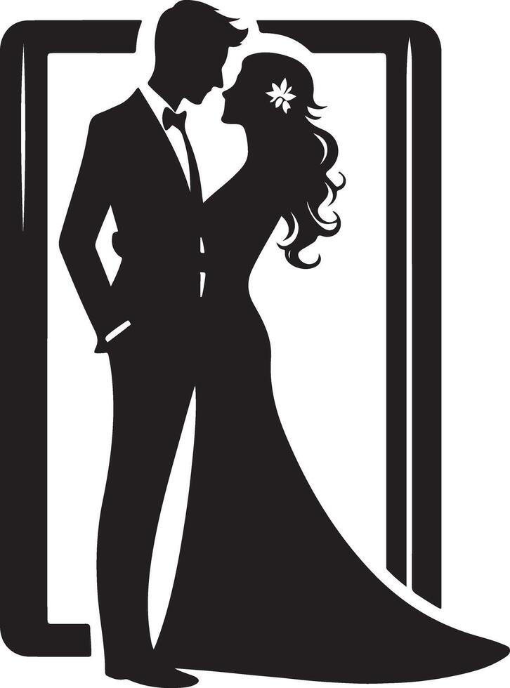 Elegant Silhouette of a Couple Gazing at Each Other in Black and White vector