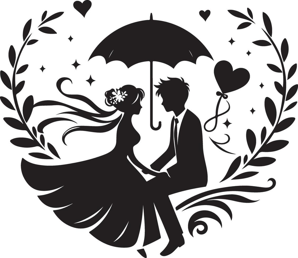 Romantic Silhouette of a Couple Kissing in Black and White vector