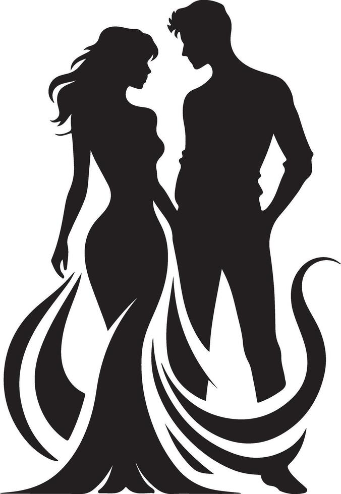 Stylized Black and White Silhouette of Couple Dancing Under the Stars vector