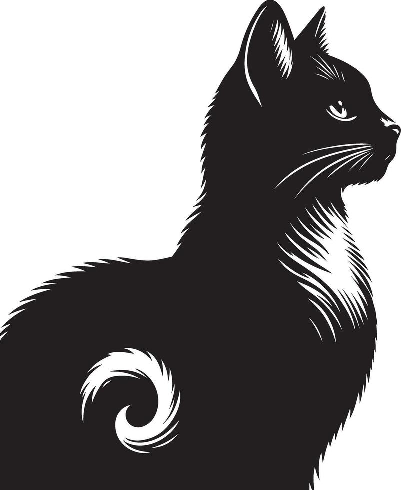 Black Cat Shape for Invitations, Cute Cat Silhouette for Kids Activities Detailed Cat Shadow Design vector