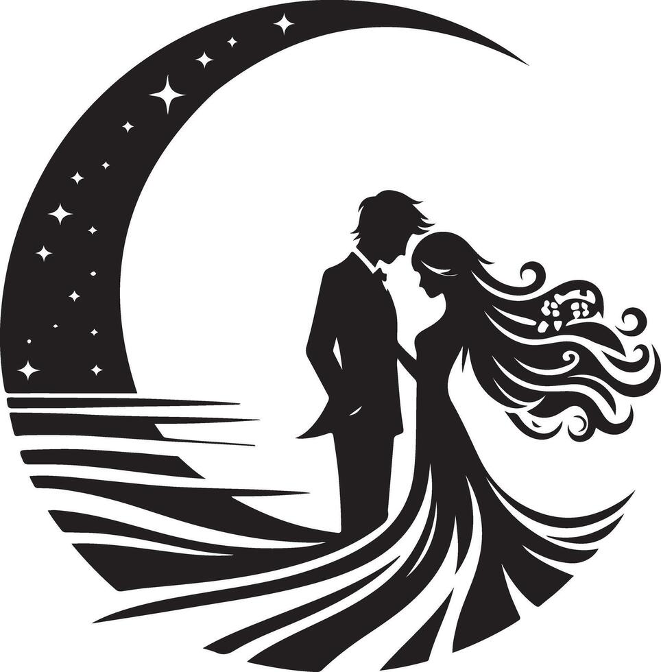 Charming Black and White Silhouette of a Couple in Love vector