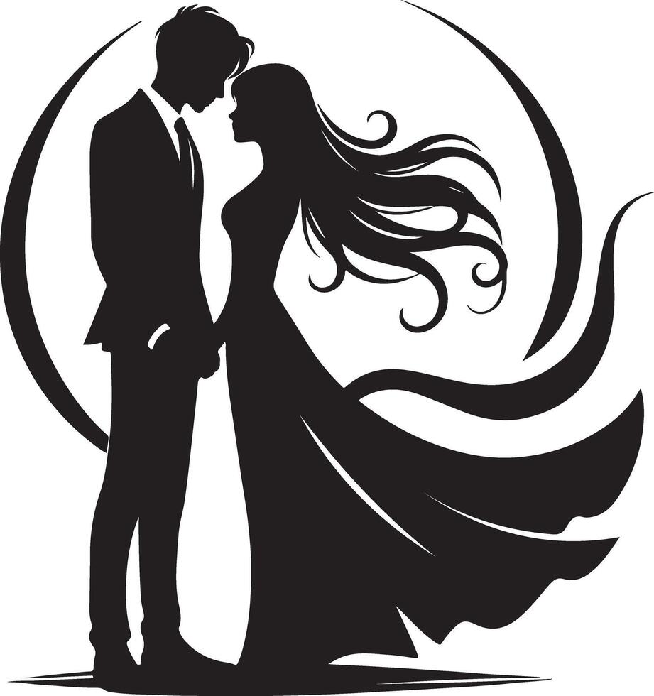 Elegant Black and White Silhouette of Romantic Couple in Timeless Embrace vector