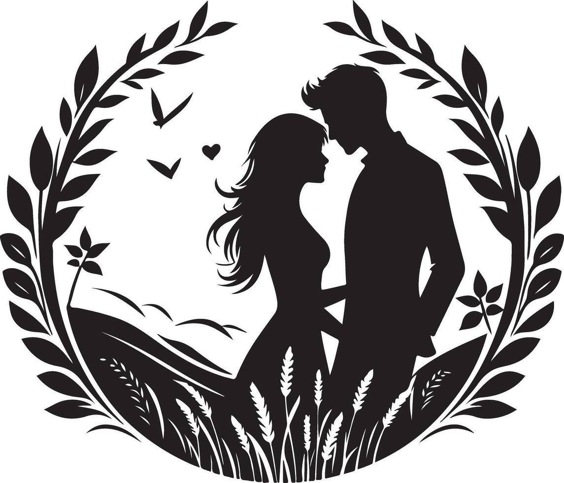 Elegant Silhouette of Couple Holding Hands in Minimalist Black and White Design vector
