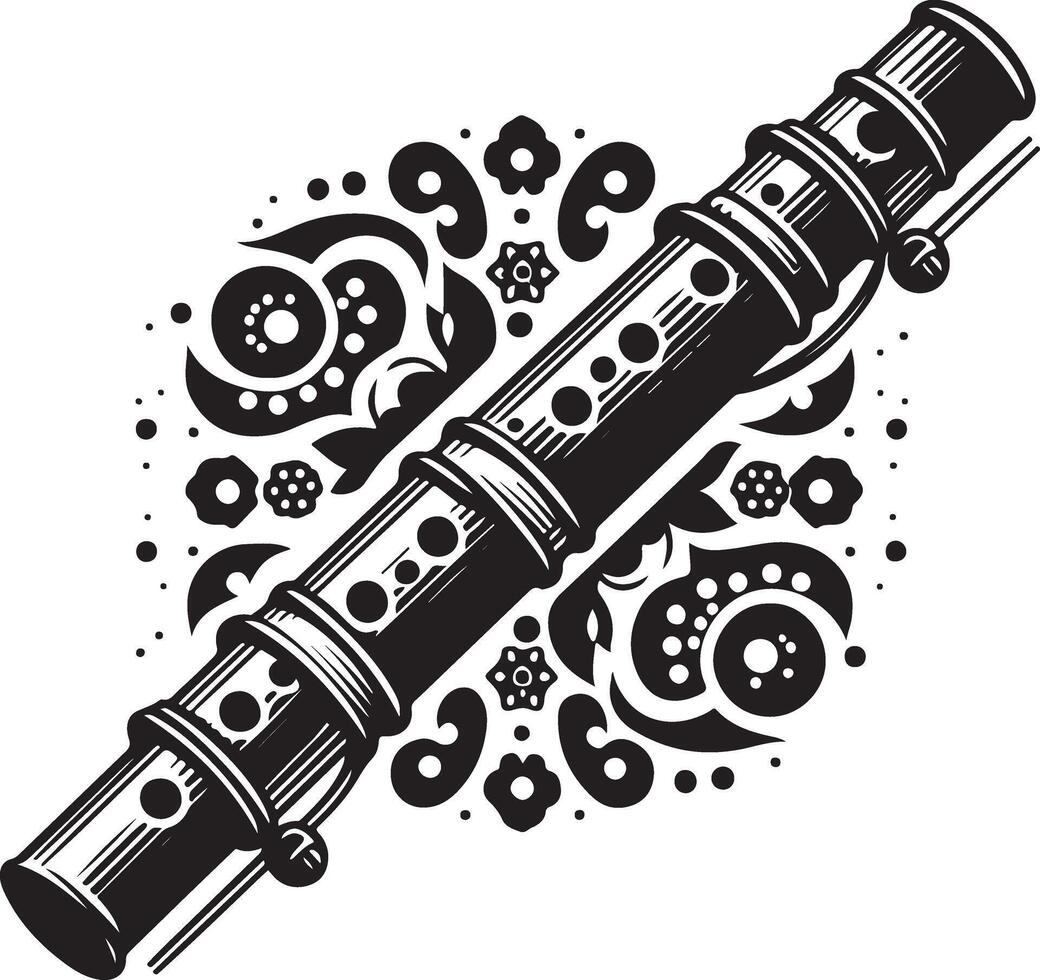 Artistic Black Flute Silhouette Perfect for MusicThemed Projects vector