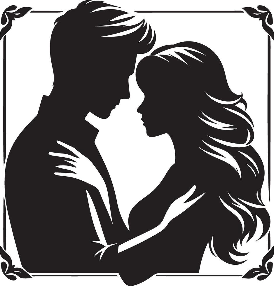 Classic Silhouette of Couple Sharing an Intimate Moment in Black and White vector