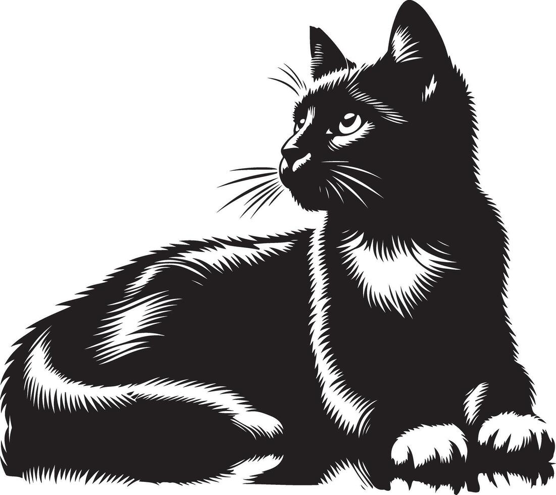 Sophisticated Kitty Shape for Branding, Silhouette of Sitting Cat, Artistic Black Cat Outline vector